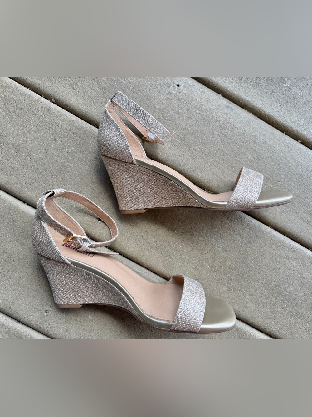 NWOT Didifu Champagne Gold Glitter Wedge Sandals Ankle Strap Wedding Prom Sz 9 - Picture 4 of 5